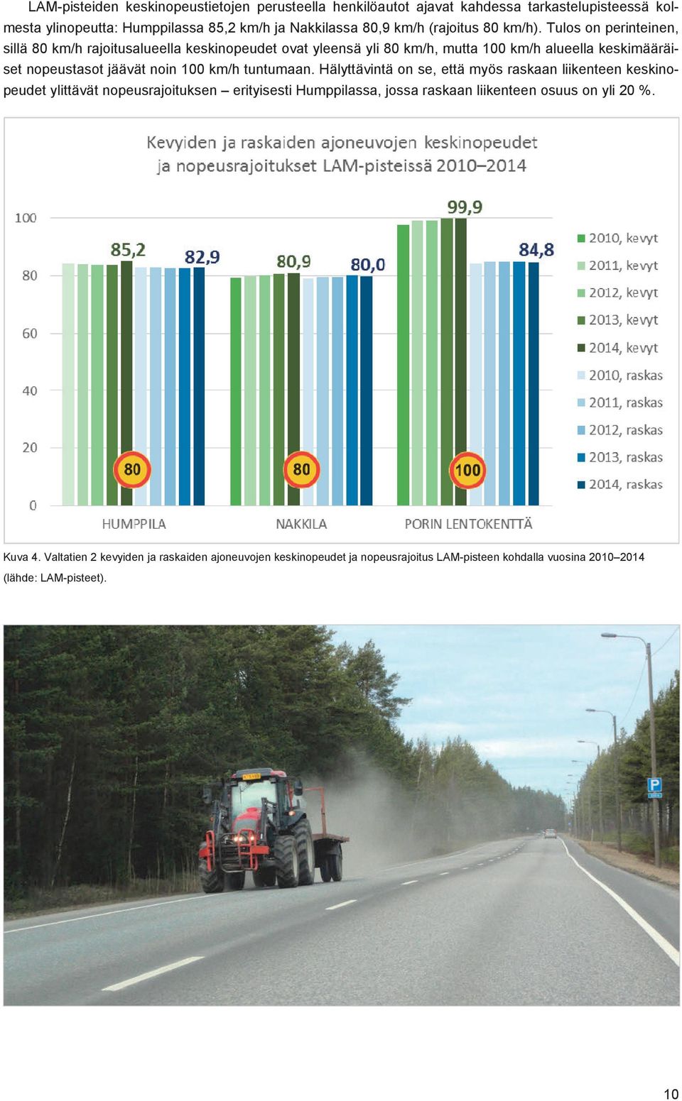 Tulos on perinteinen, sillä 80 km/h rajoitusalueella keskinopeudet ovat yleensä yli 80 km/h, mutta 100 km/h alueella keskimääräiset nopeustasot jäävät noin 100 km/h