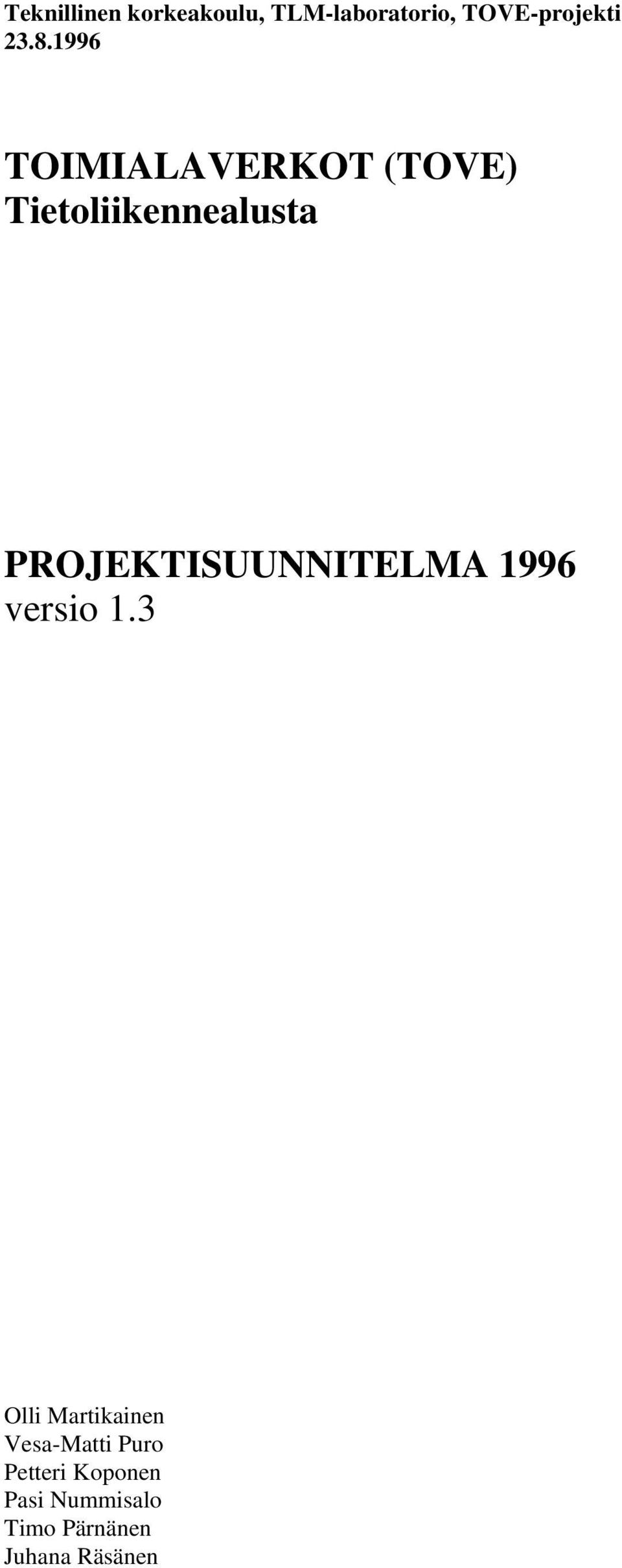 PROJEKTISUUNNITELMA 1996 versio 1.