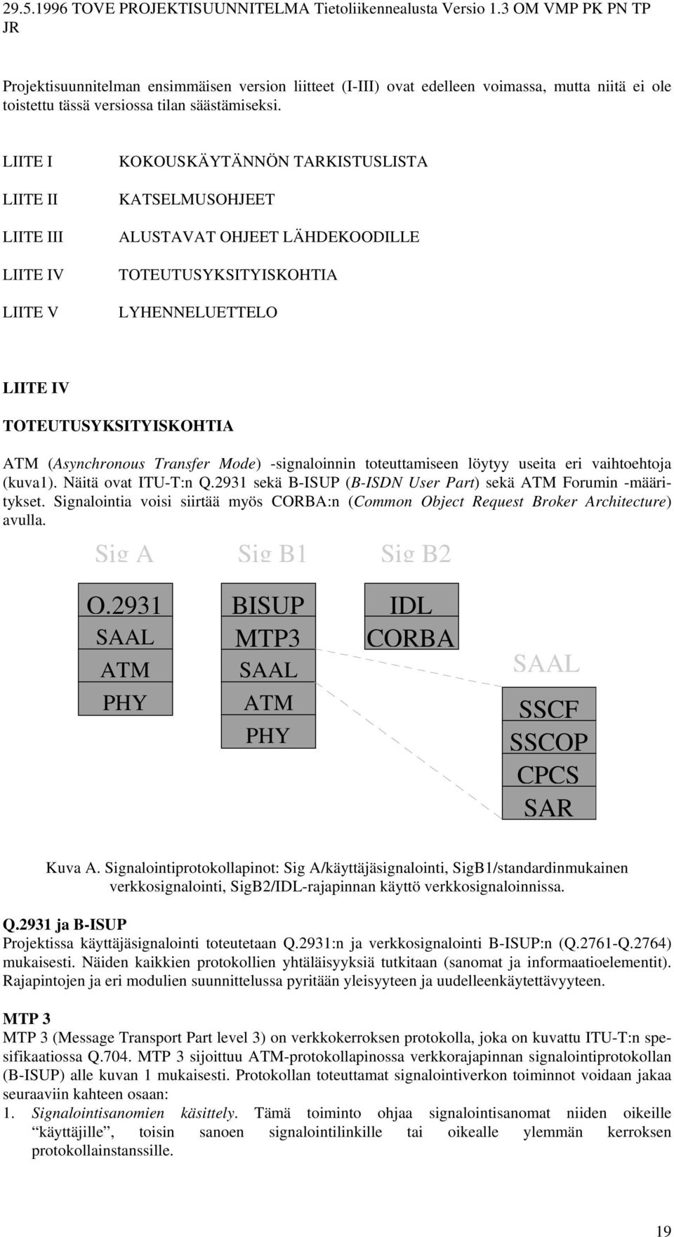 (Asynchronous Transfer Mode) -signaloinnin toteuttamiseen löytyy useita eri vaihtoehtoja (kuva1). Näitä ovat ITU-T:n Q.2931 sekä B-ISUP (B-ISDN User Part) sekä ATM Forumin -määritykset.