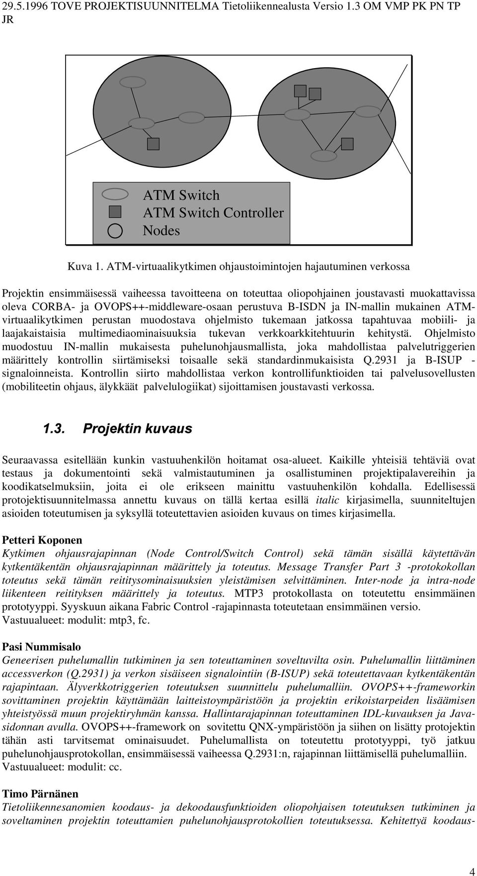OVOPS++-middleware-osaan perustuva B-ISDN ja IN-mallin mukainen ATMvirtuaalikytkimen perustan muodostava ohjelmisto tukemaan jatkossa tapahtuvaa mobiili- ja laajakaistaisia multimediaominaisuuksia