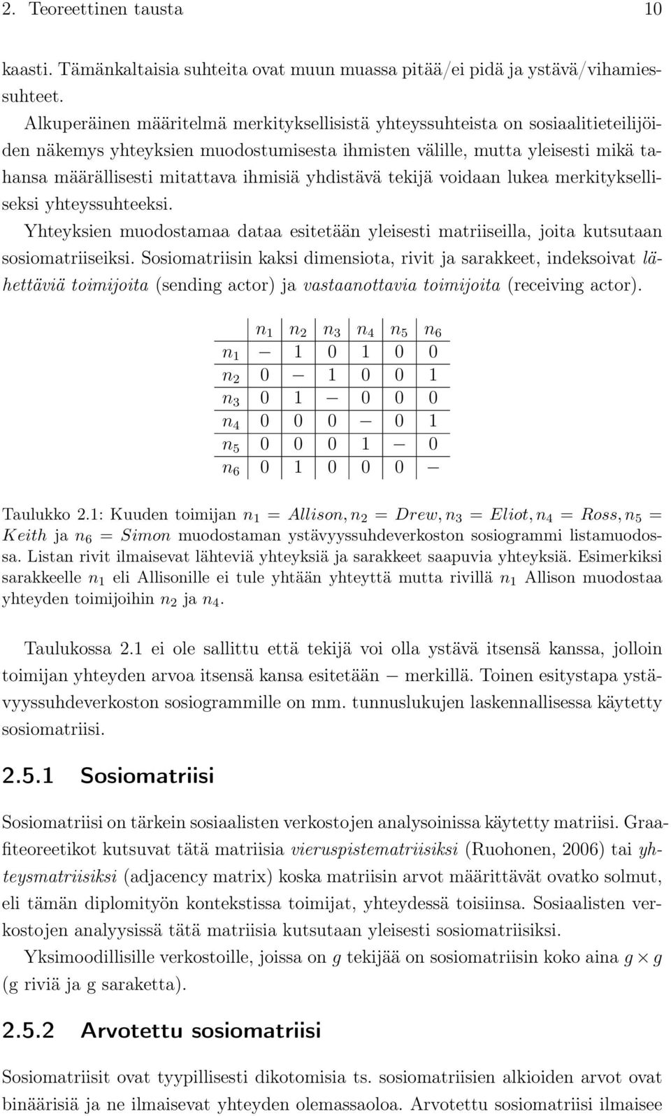 yhdistävä tekijä voidaan lukea merkitykselliseksi yhteyssuhteeksi. Yhteyksien muodostamaa dataa esitetään yleisesti matriiseilla, joita kutsutaan sosiomatriiseiksi.