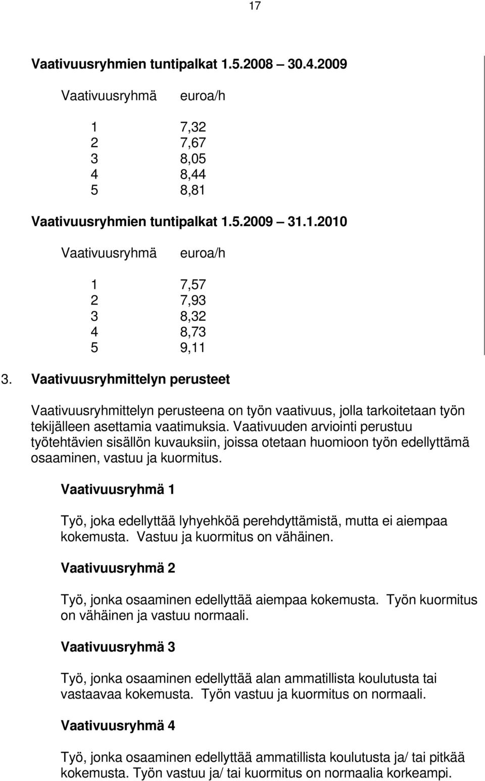 Vaativuuden arviointi perustuu työtehtävien sisällön kuvauksiin, joissa otetaan huomioon työn edellyttämä osaaminen, vastuu ja kuormitus.