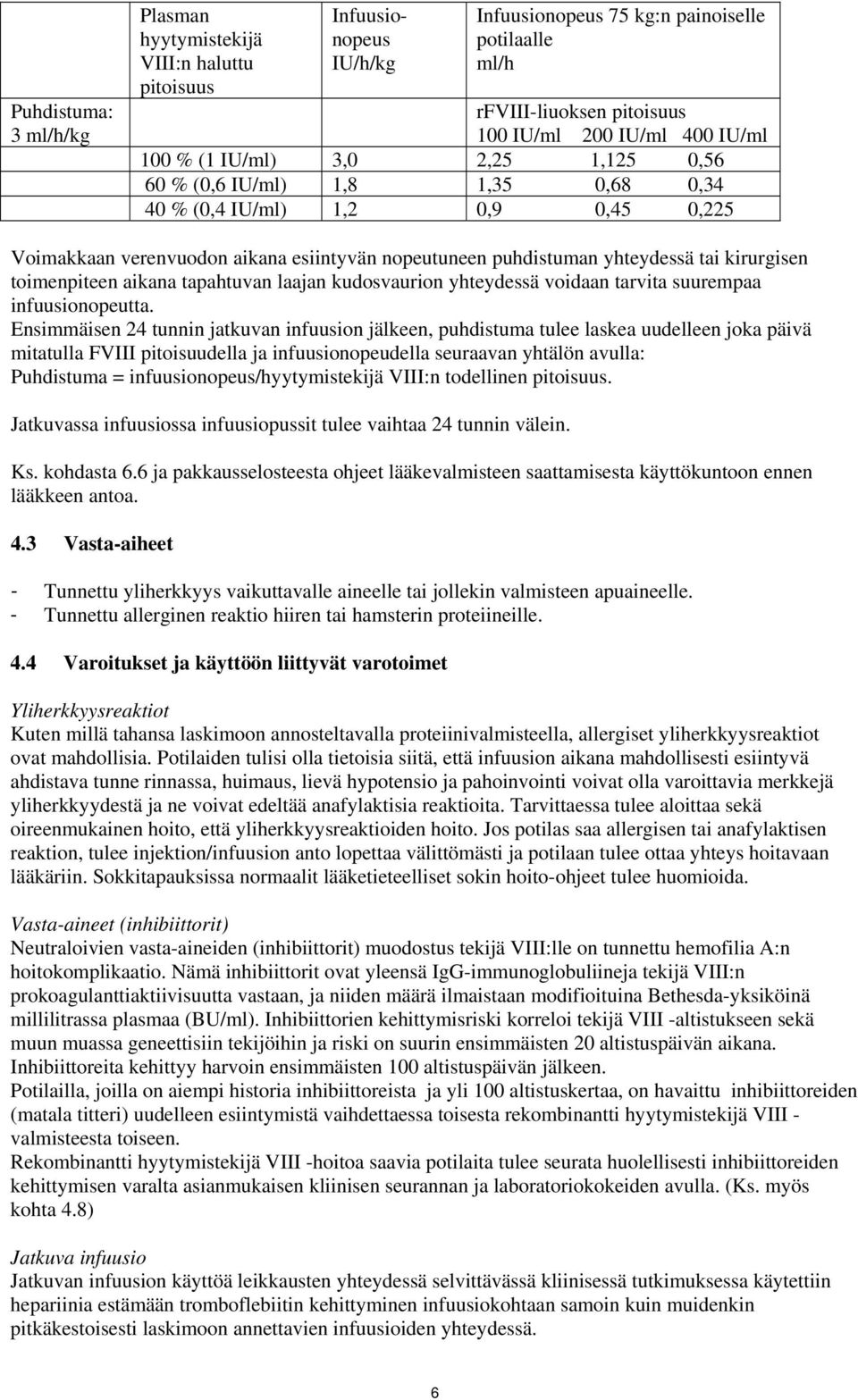 toimenpiteen aikana tapahtuvan laajan kudosvaurion yhteydessä voidaan tarvita suurempaa infuusionopeutta.