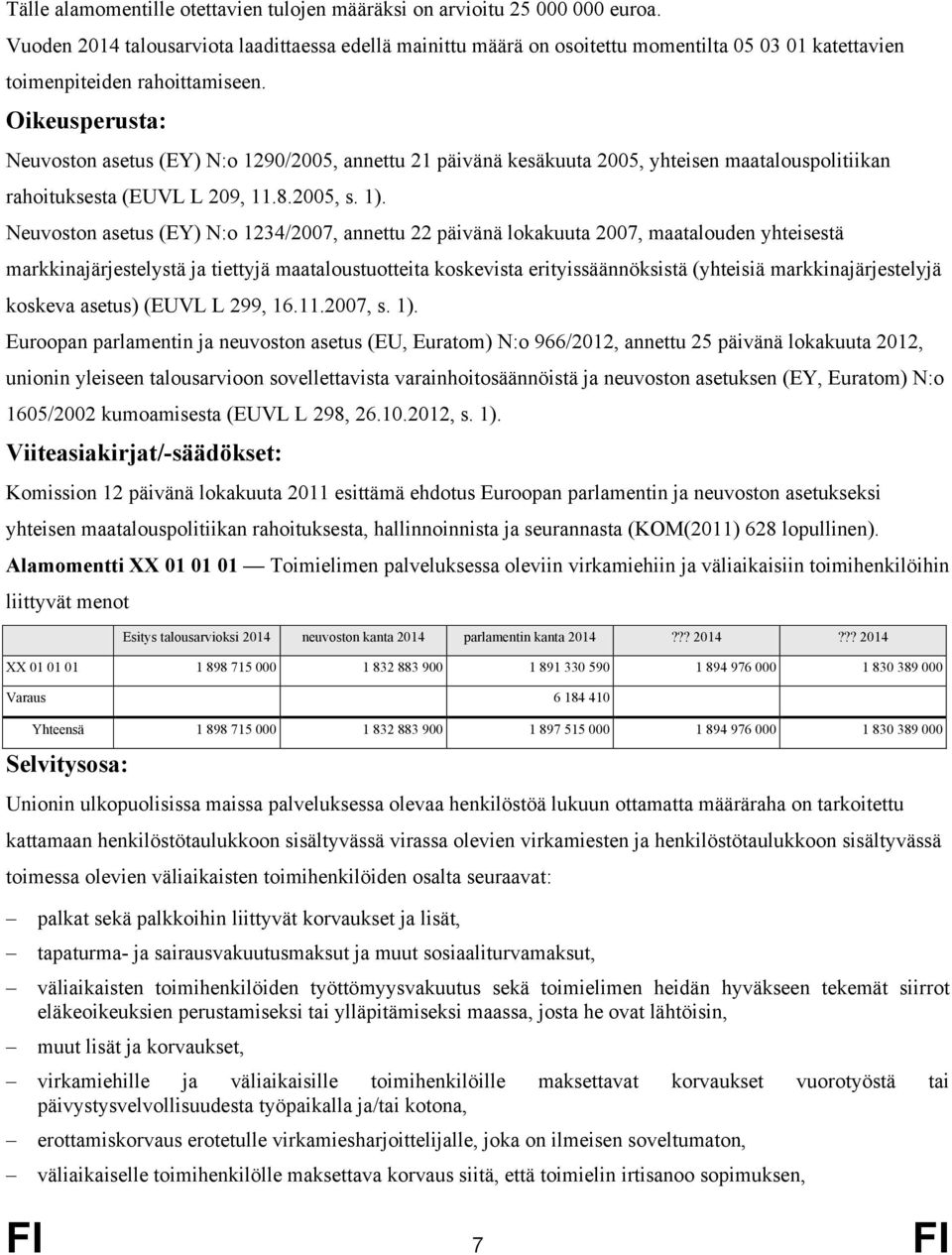 Oikeusperusta: Neuvoston asetus (EY) N:o 1290/2005, annettu 21 päivänä kesäkuuta 2005, yhteisen maatalouspolitiikan rahoituksesta (EUVL L 209, 11.8.2005, s. 1).