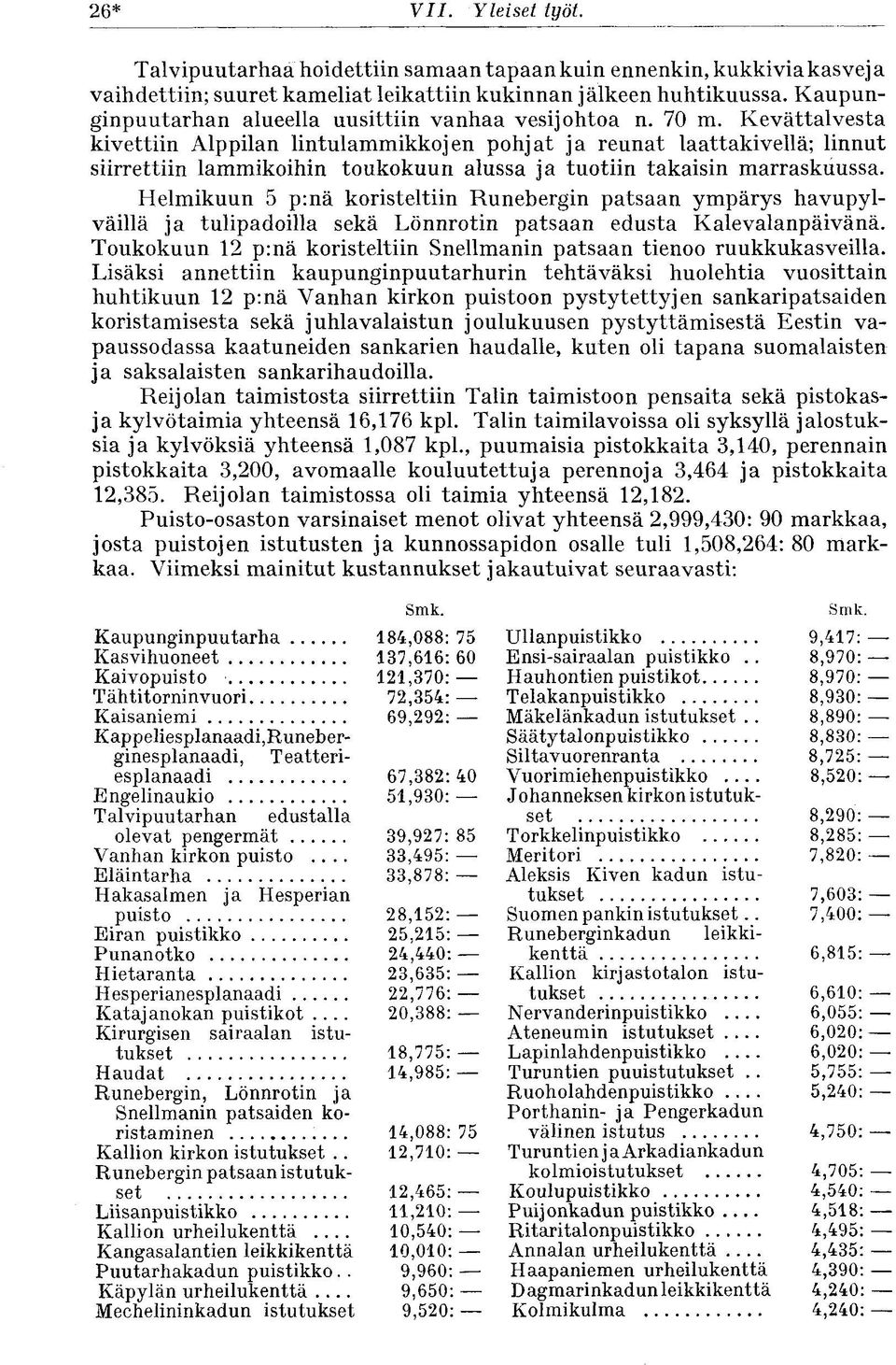 Kevättalvesta kivettiin Alppilan lintulammikkojen pohjat ja reunat laattakivellä; linnut siirrettiin lammikoihin toukokuun alussa ja tuotiin takaisin marraskuussa.