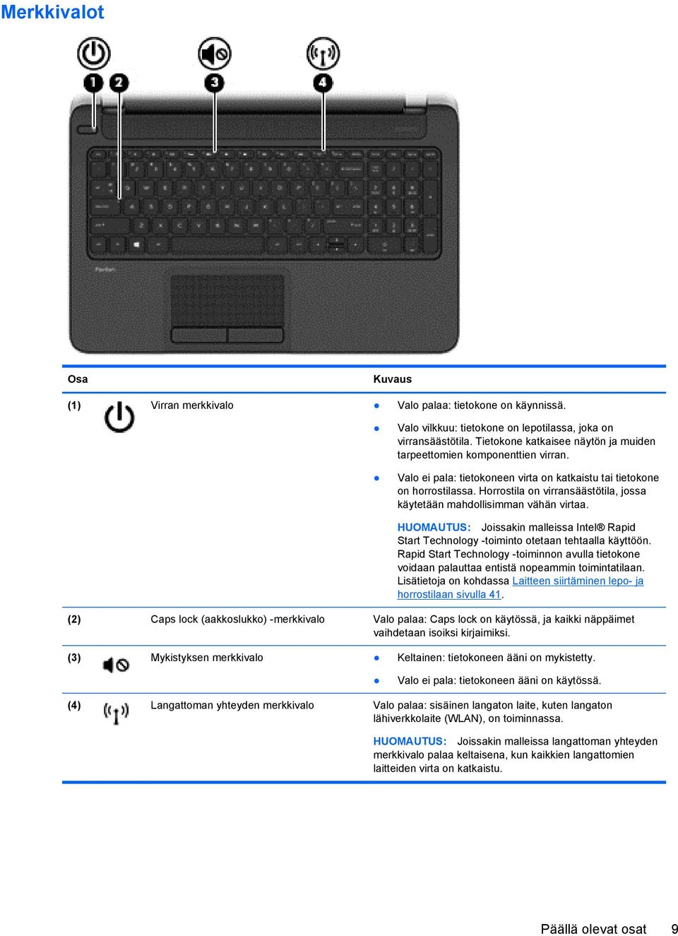 Horrostila on virransäästötila, jossa käytetään mahdollisimman vähän virtaa. HUOMAUTUS: Joissakin malleissa Intel Rapid Start Technology -toiminto otetaan tehtaalla käyttöön.