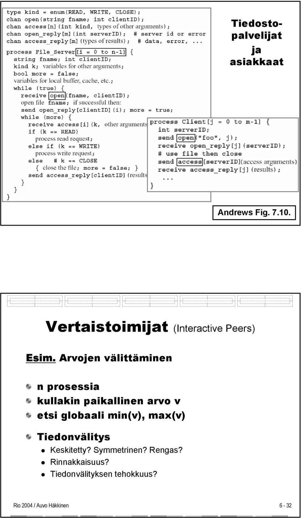 Arvojen välittäminen n prosessia kullakin paikallinen arvo v etsi