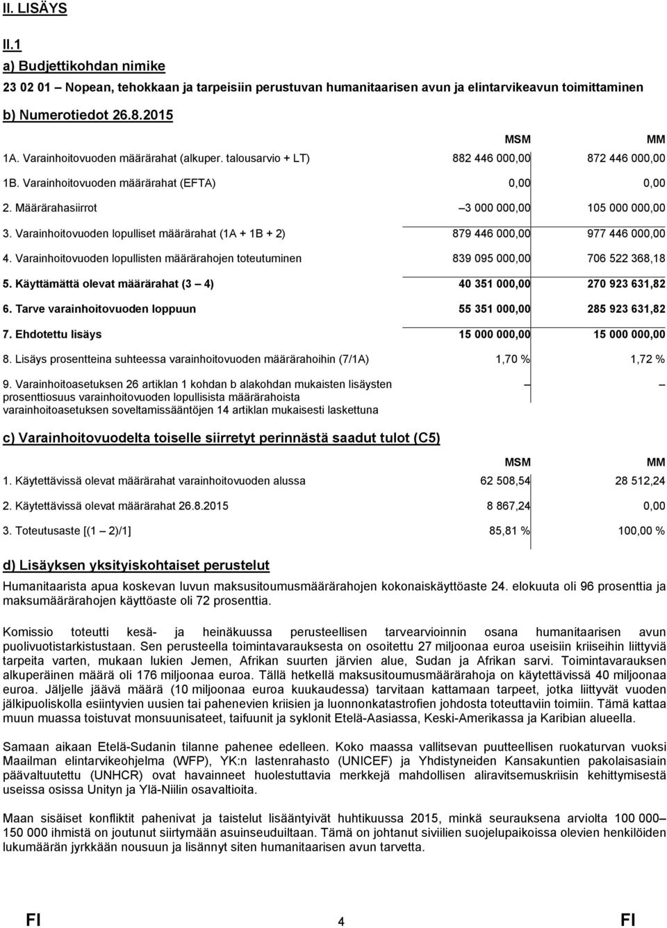 Varainhoitovuoden lopulliset määrärahat (1A + 1B + 2) 879 446 000,00 977 446 000,00 4. Varainhoitovuoden lopullisten määrärahojen toteutuminen 839 095 000,00 706 522 368,18 5.