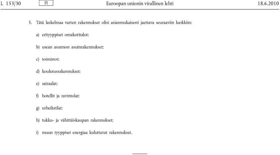 erityyppiset omakotitalot; b) usean asunnon asuinrakennukset; c) toimistot; d)