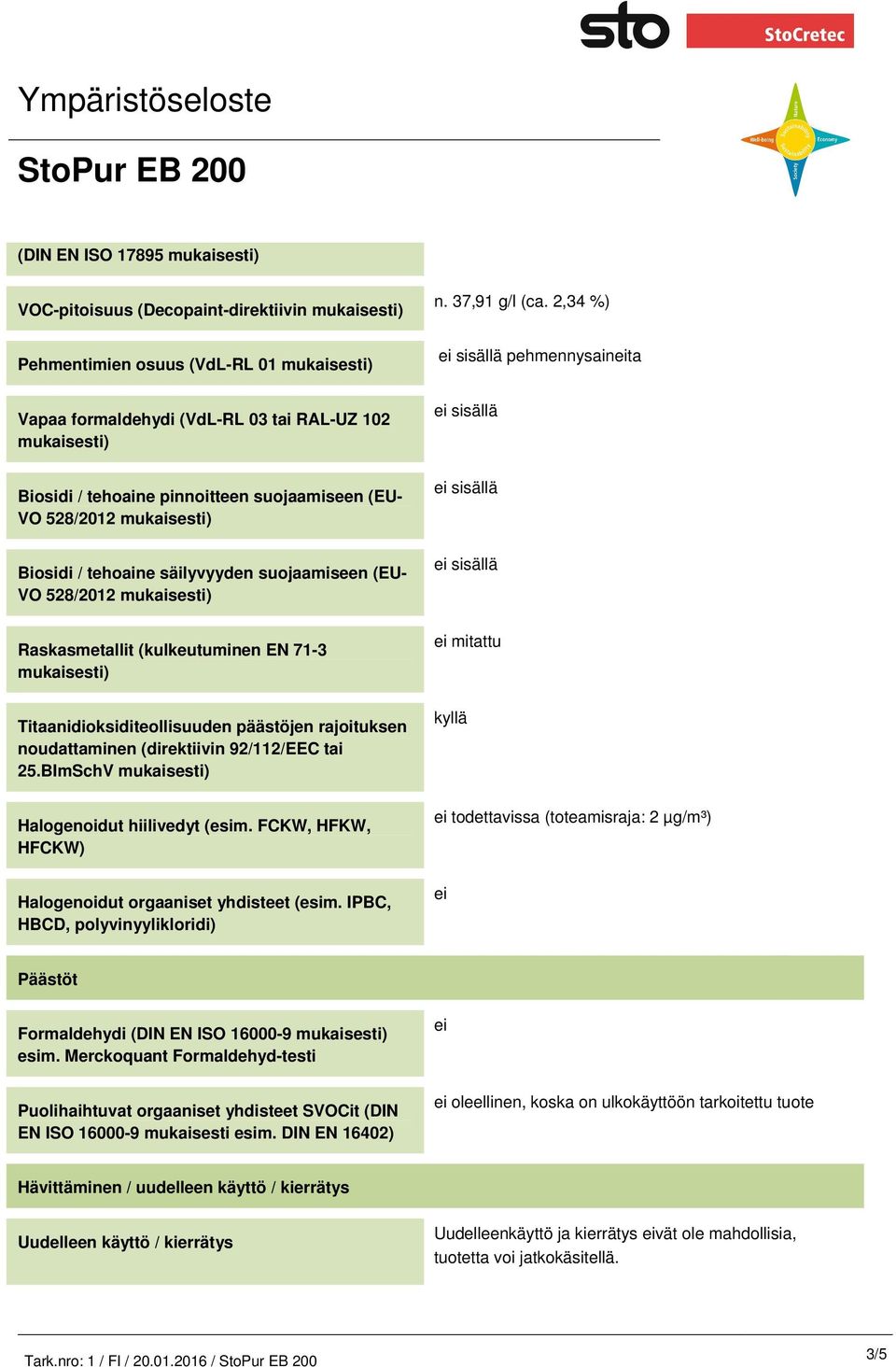 BImSchV Halogenoidut hiilivedyt (esim. FCKW, HFKW, HFCKW) Halogenoidut orgaaniset yhdisteet (esim. IPBC, HBCD, polyvinyylikloridi) n. 37,91 g/l (ca.