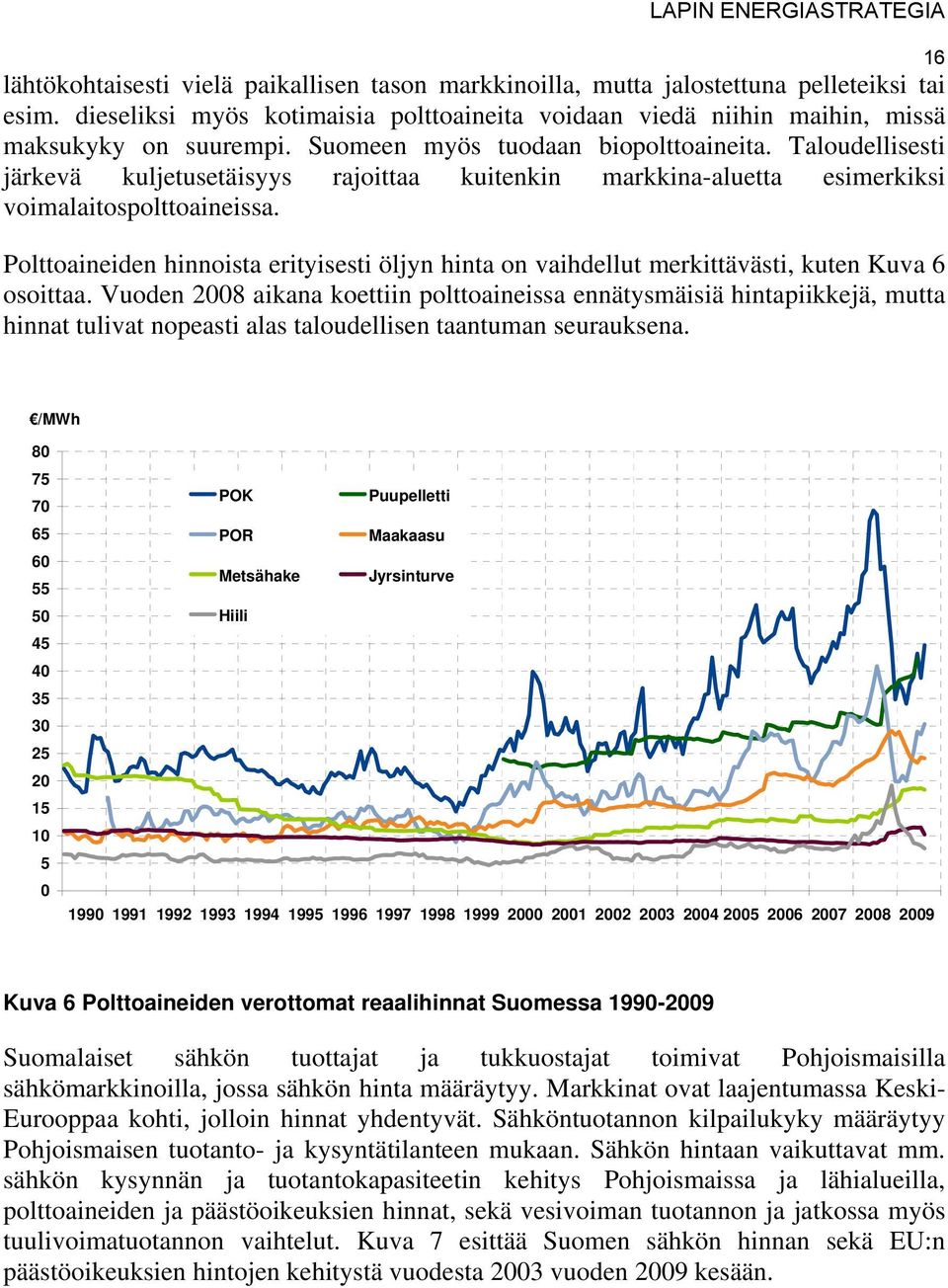 Polttoaineiden hinnoista erityisesti öljyn hinta on vaihdellut merkittävästi, kuten Kuva 6 osoittaa.