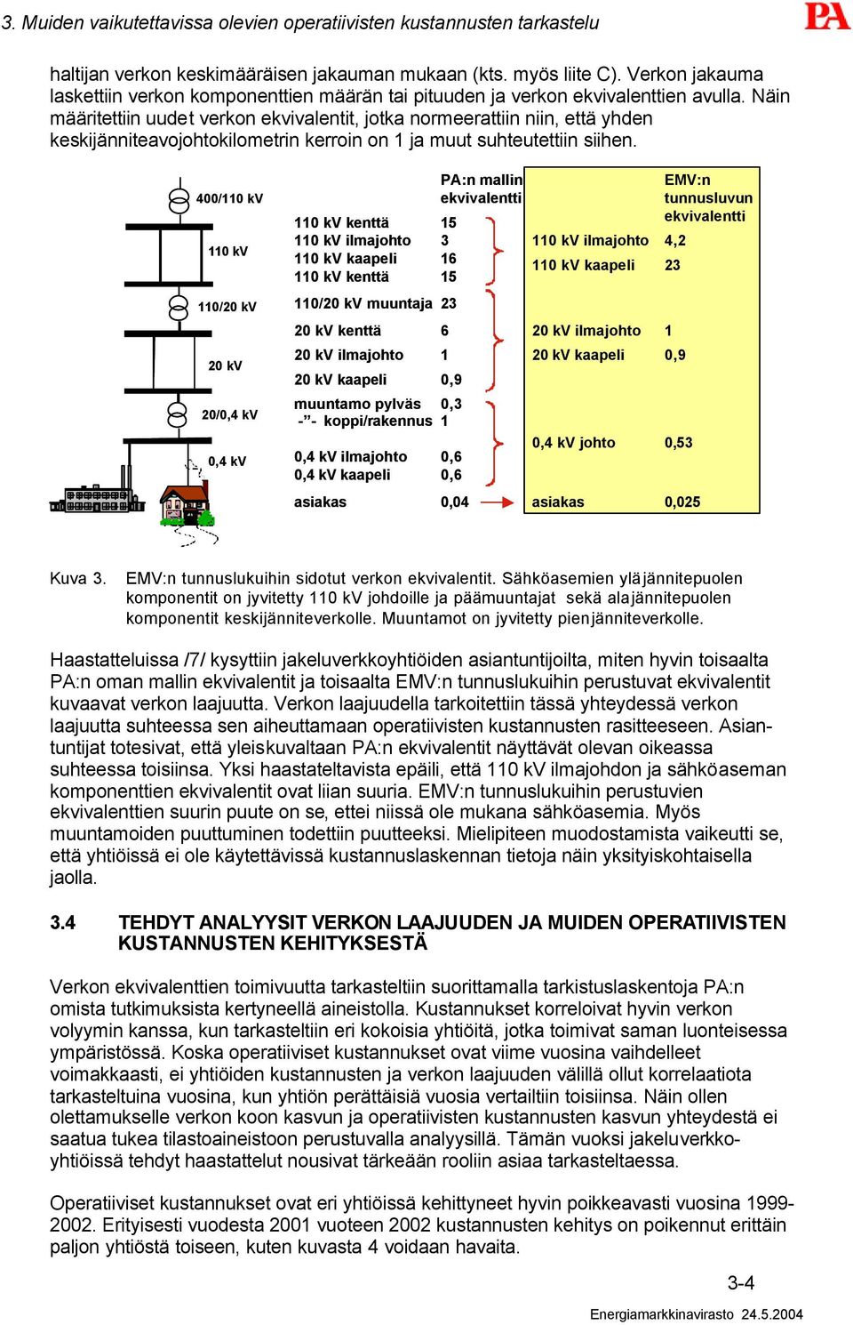 Näin määritettiin uudet verkon ekvivalentit, jotka normeerattiin niin, että yhden keskijänniteavojohtokilometrin kerroin on 1 ja muut suhteutettiin siihen.