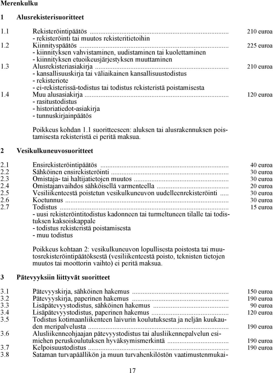 .. - kansallisuuskirja tai väliaikainen kansallisuustodistus 210 euroa - rekisteriote - ei-rekisterissä-todistus tai todistus rekisteristä poistamisesta 1.4 Muu alusasiakirja.