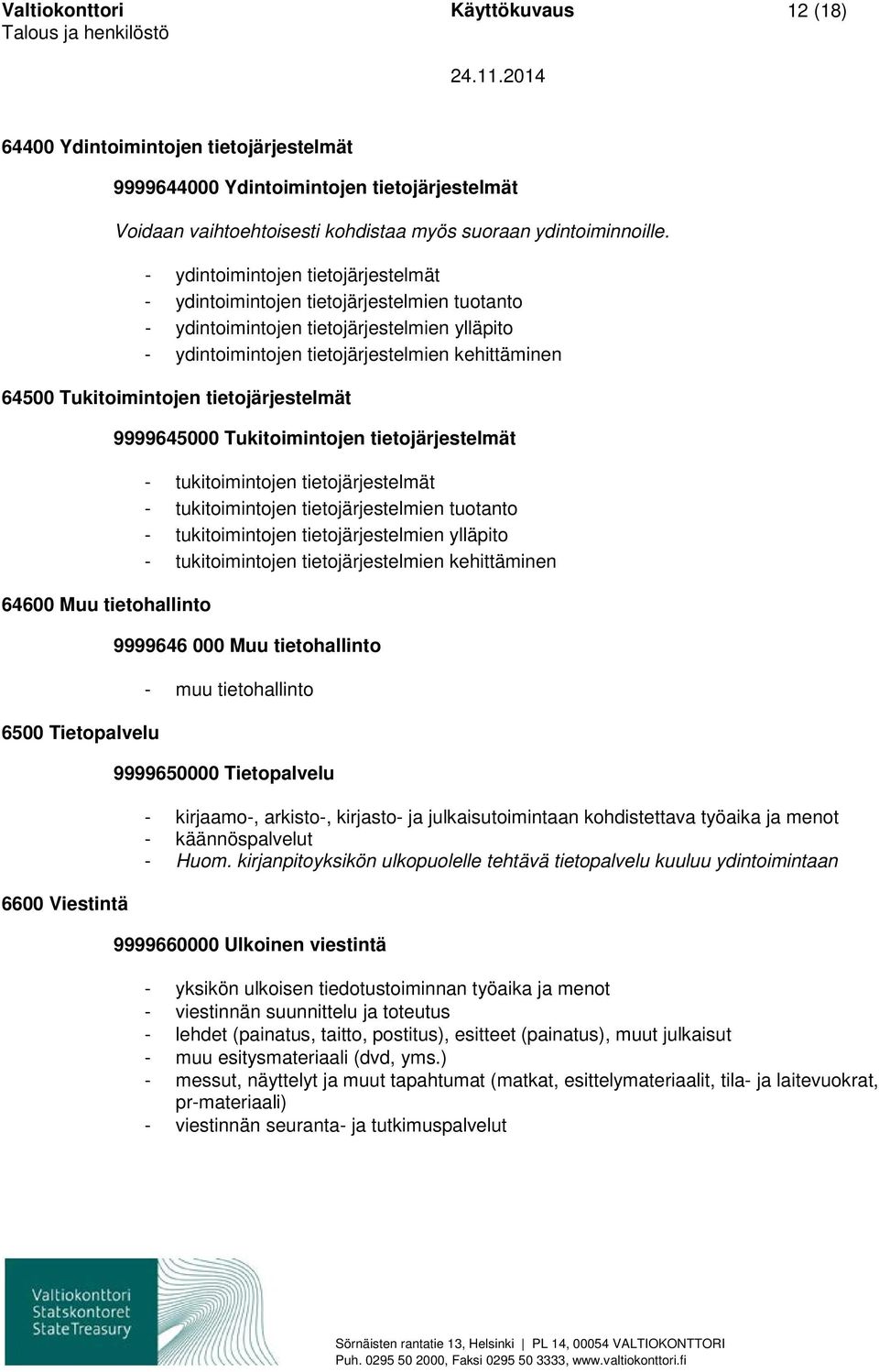 tietojärjestelmät 64600 Muu tietohallinto 6500 Tietopalvelu 6600 Viestintä 9999645000 Tukitoimintojen tietojärjestelmät - tukitoimintojen tietojärjestelmät - tukitoimintojen tietojärjestelmien