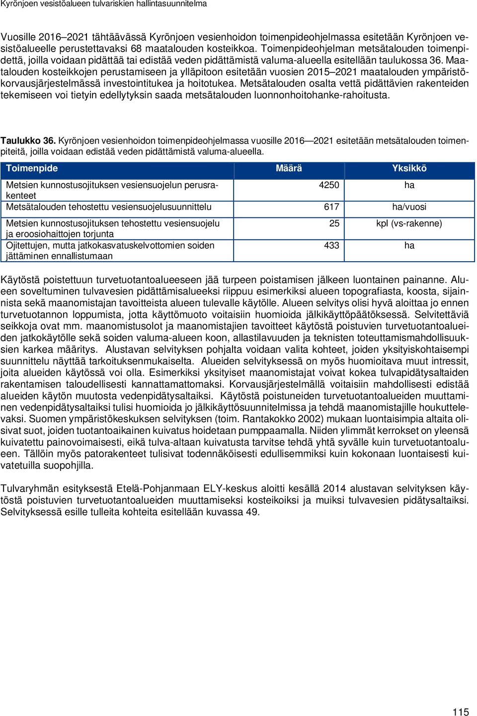 Maatalouden kosteikkojen perustamiseen ja ylläpitoon esitetään vuosien 2015 2021 maatalouden ympäristökorvausjärjestelmässä investointitukea ja hoitotukea.