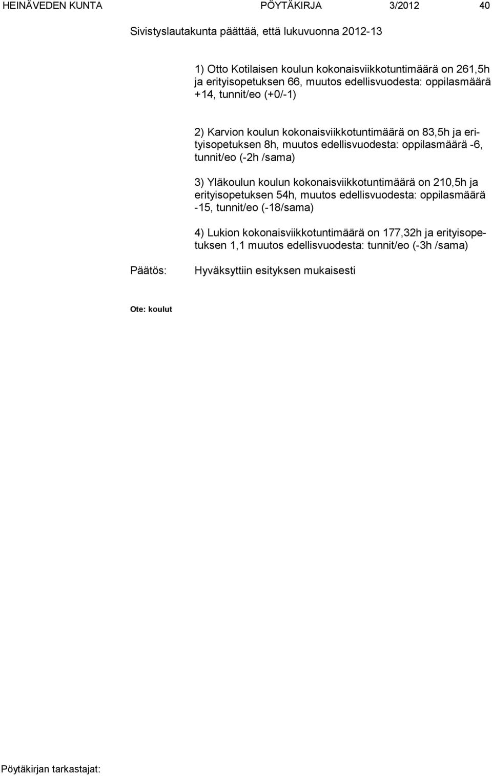 lasmäärä -6, tunnit/eo (-2h /sama) 3) Yläkoulun koulun kokonaisviikkotuntimäärä on 210,5h ja eri tyisopetuk sen 54h, muu tos edellisvuo desta: oppilasmäärä -15, tunnit/eo