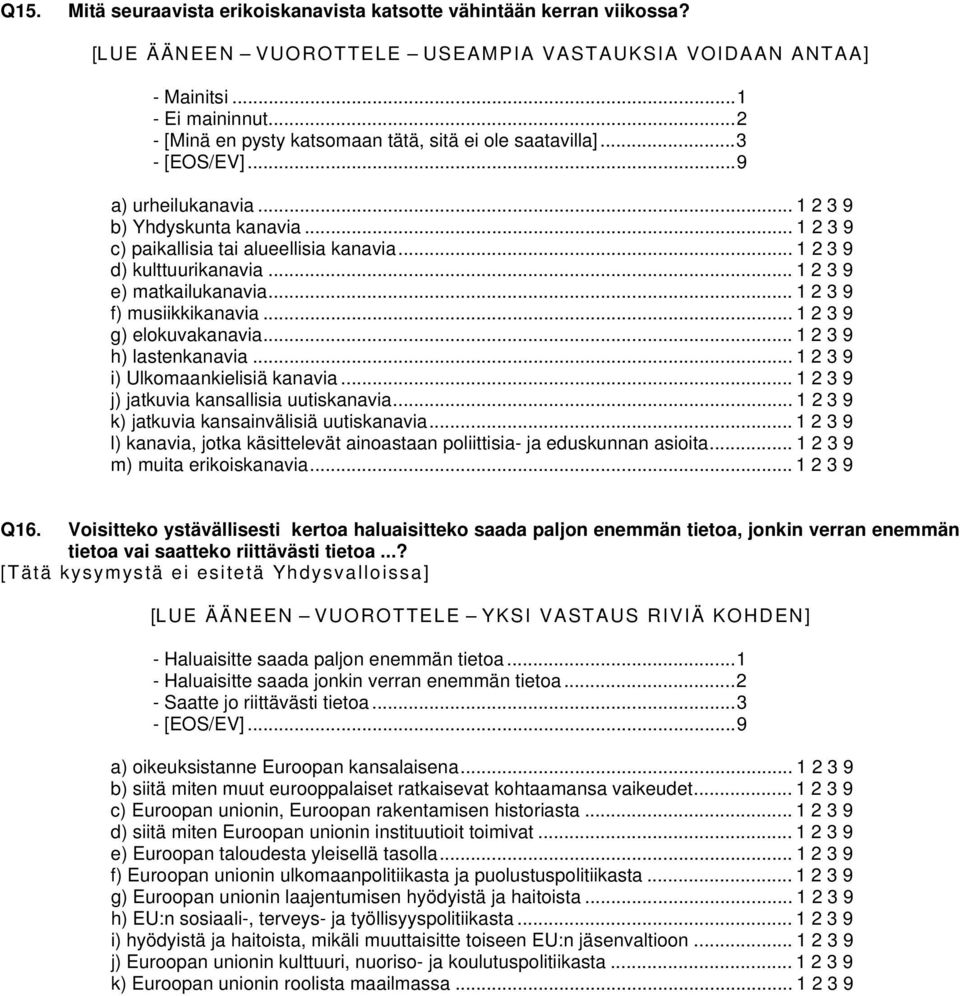 .. 1 2 3 9 e) matkailukanavia... 1 2 3 9 f) musiikkikanavia... 1 2 3 9 g) elokuvakanavia... 1 2 3 9 h) lastenkanavia... 1 2 3 9 i) Ulkomaankielisiä kanavia.