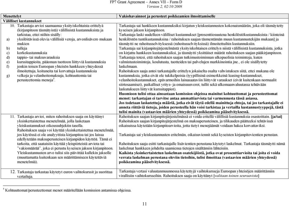 arvonlisävero mukaan mukien b) tulleja c) korkokustannuksia d) tappio- tai maksuvarauksia e) kurssitappioita, pääoman tuottoon liittyviä kustannuksia f) jonkin toisen Euroopan yhteisön hankkeen