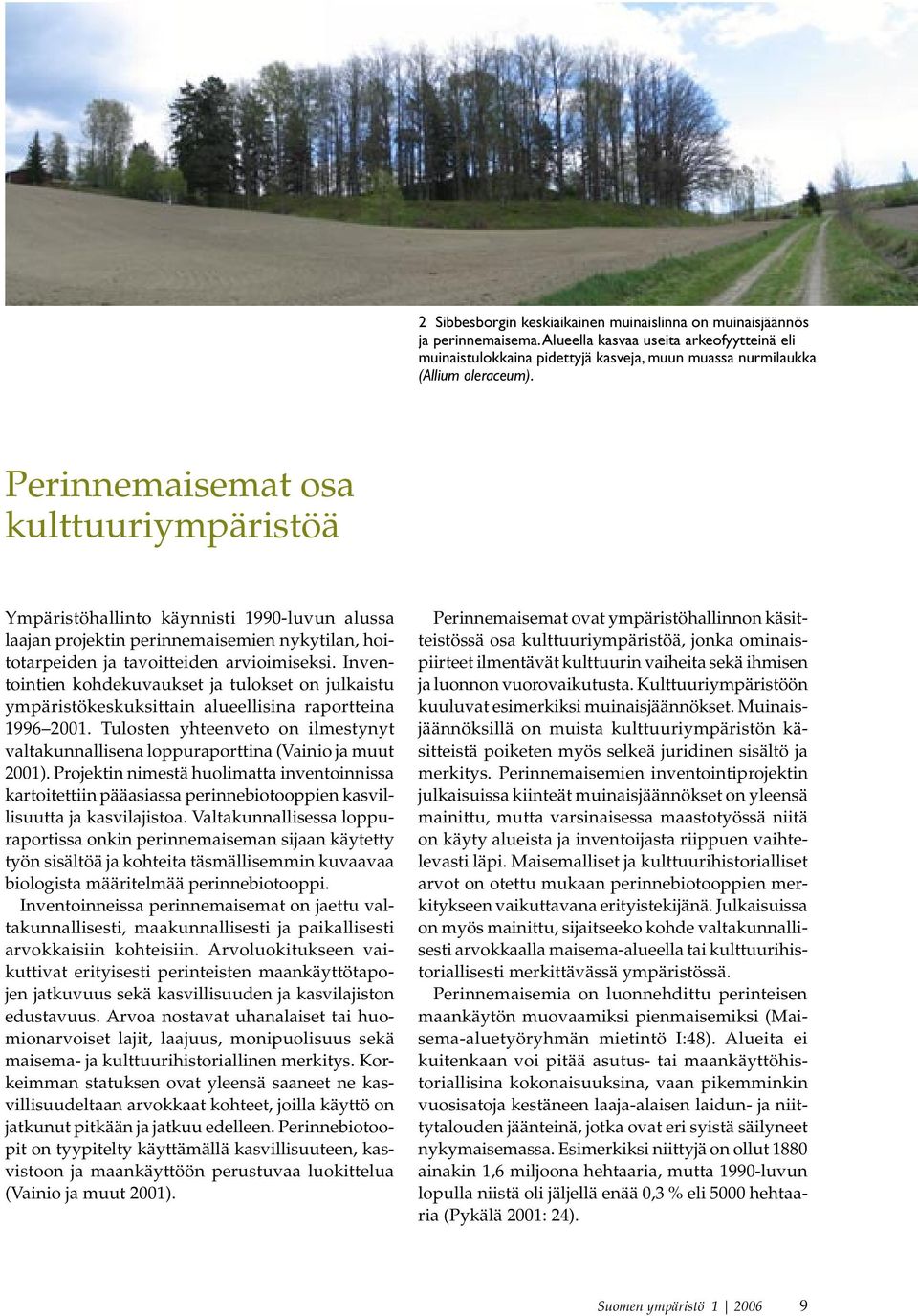 Perinnemaisemat osa kulttuuriympäristöä Ympäristöhallinto käynnisti 1990-luvun alussa laajan projektin perinnemaisemien nykytilan, hoitotarpeiden ja tavoitteiden arvioimiseksi.