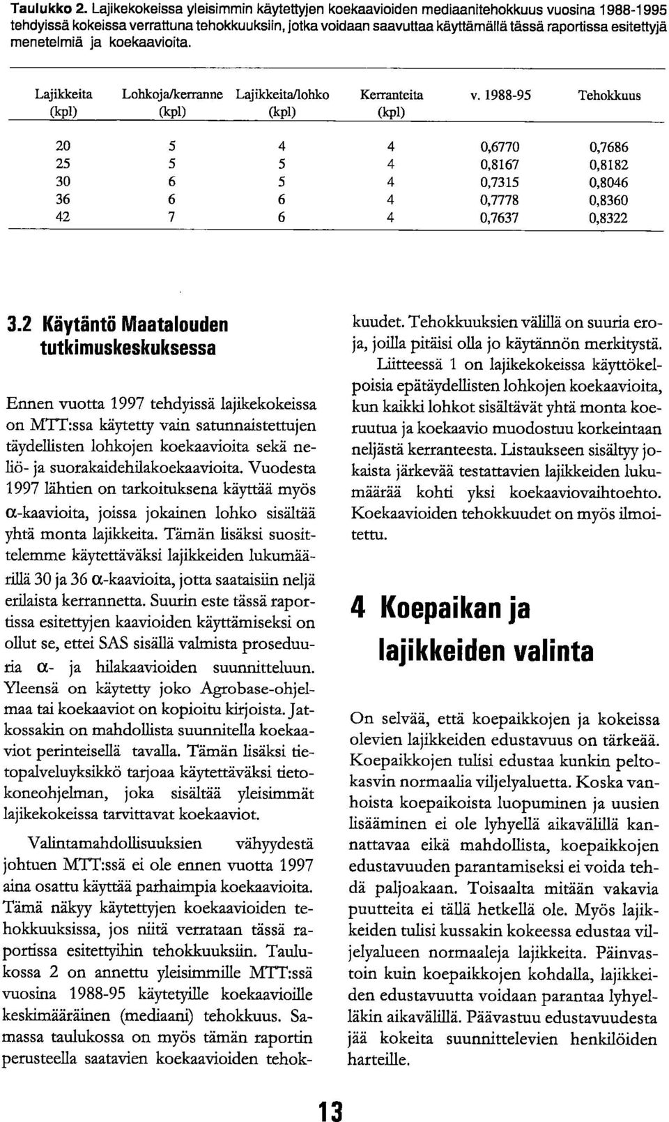 menetelmiä ja koekaavioita. Lajikkeita (kpl) Lohkoja/kerranne (kpl) Lajilckeita/ (kpl) Kerranteita (kpl) v.