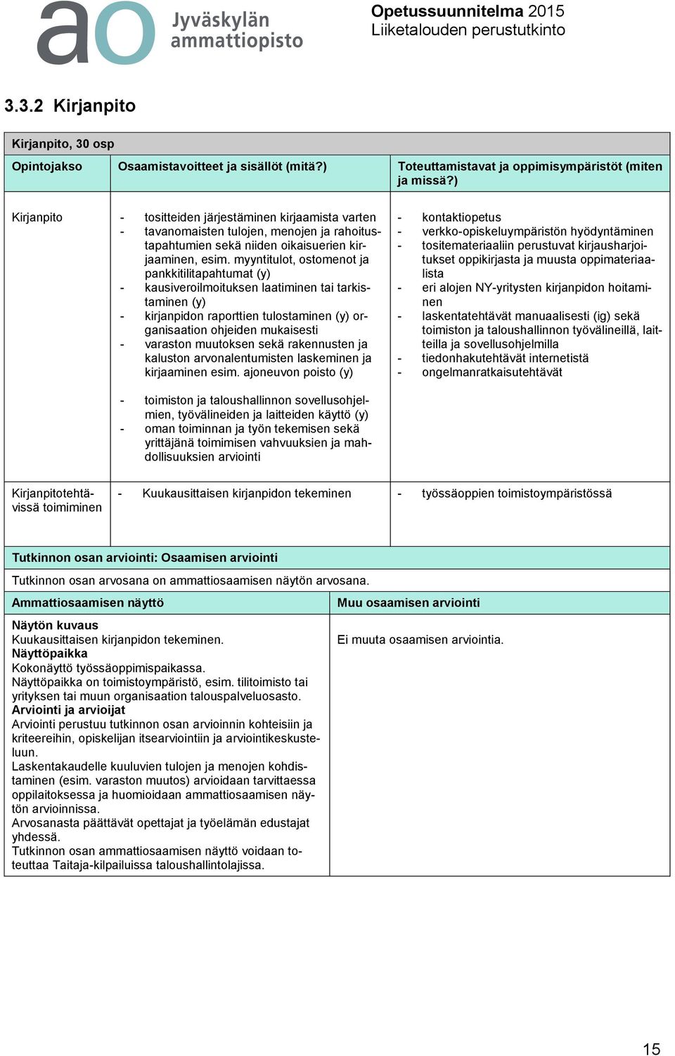 myyntitulot, ostomenot ja pankkitilitapahtumat (y) - kausiveroilmoituksen laatiminen tai tarkistaminen (y) - kirjanpidon raporttien tulostaminen (y) organisaation ohjeiden mukaisesti - varaston