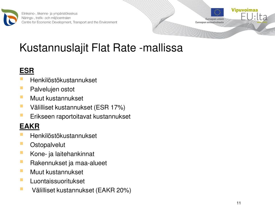 EAKR Henkilöstökustannukset Ostopalvelut Kone- ja laitehankinnat Rakennukset ja