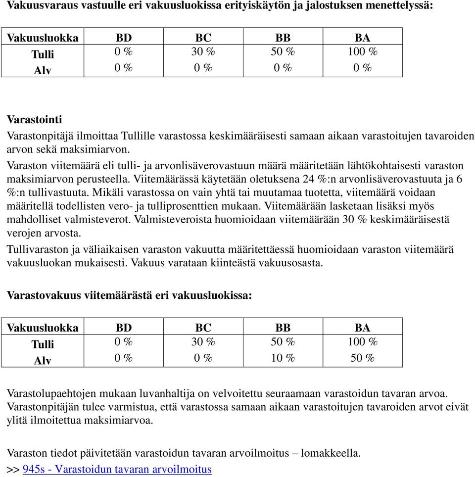 Varaston viitemäärä eli tulli- ja arvonlisäverovastuun määrä määritetään lähtökohtaisesti varaston maksimiarvon perusteella.