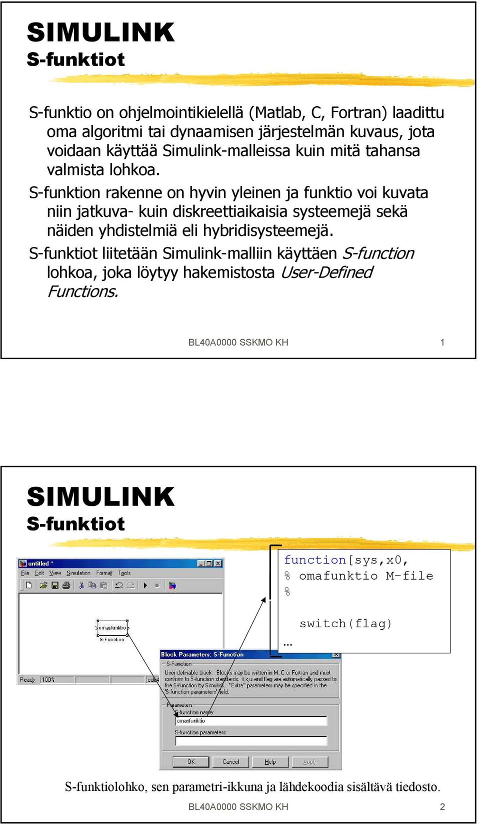 S-funktion rakenne on hyvin yleinen ja funktio voi kuvata niin jatkuva- kuin diskreettiaikaisia systeemejä sekä näiden yhdistelmiä eli hybridisysteemejä.