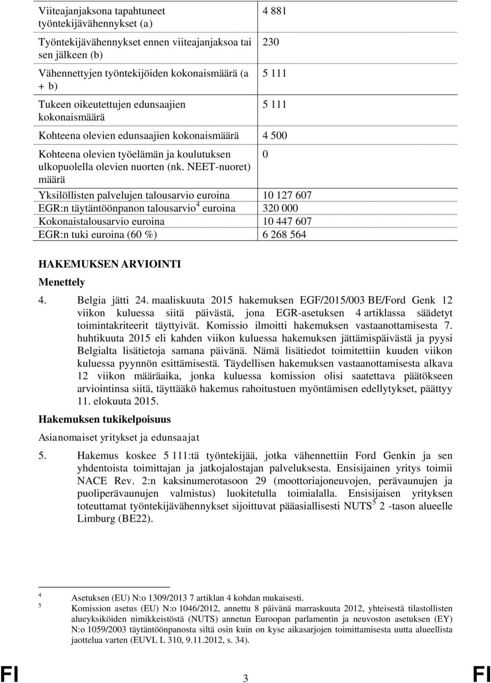 NEET-nuoret) määrä Yksilöllisten palvelujen talousarvio euroina 10 127 607 EGR:n täytäntöönpanon talousarvio 4 euroina 320 000 Kokonaistalousarvio euroina 10 447 607 EGR:n tuki euroina (60 %) 6 268