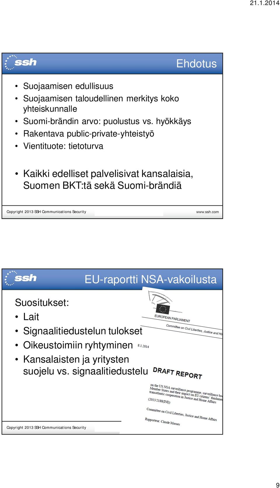 hyökkäys Rakentava public-private-yhteistyö Vientituote: tietoturva Ehdotus Kaikki edelliset palvelisivat