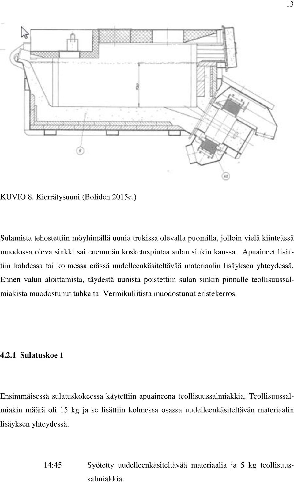 Apuaineet lisättiin kahdessa tai kolmessa erässä uudelleenkäsiteltävää materiaalin lisäyksen yhteydessä.