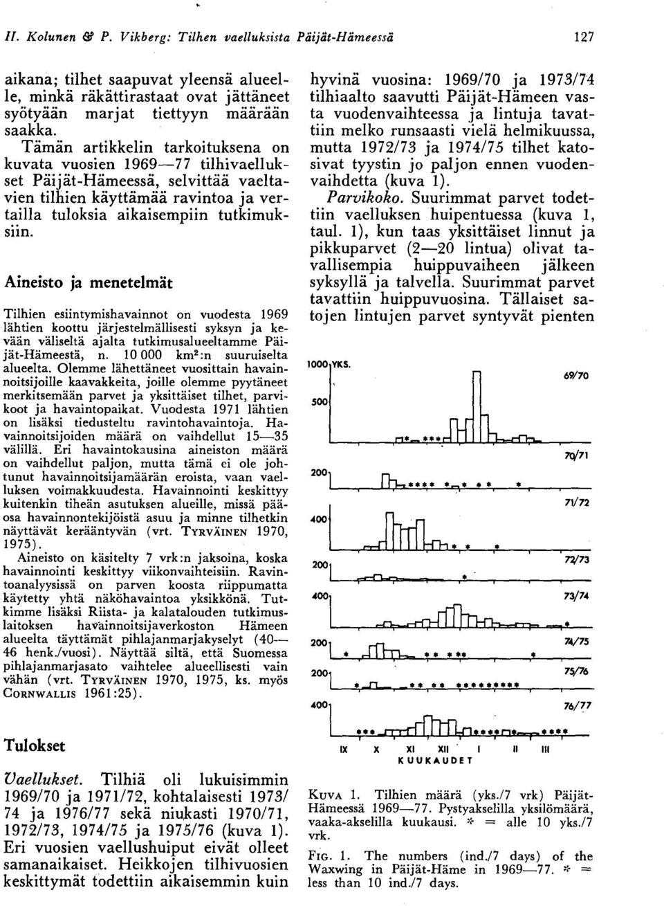 esiintymishavainnot on vuodesta 1969 lähtien koottu järjestelmällisesti syksyn ja kevään väliseltä ajalta tutkimusalueeltamme PäijätHämeestä, n 10 000 km2 :n suuruiselta alueelta Olemme lähettäneet