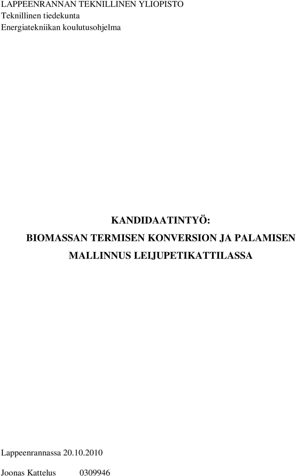 KANDIDAATINTYÖ: BIOMASSAN TERMISEN KONVERSION JA