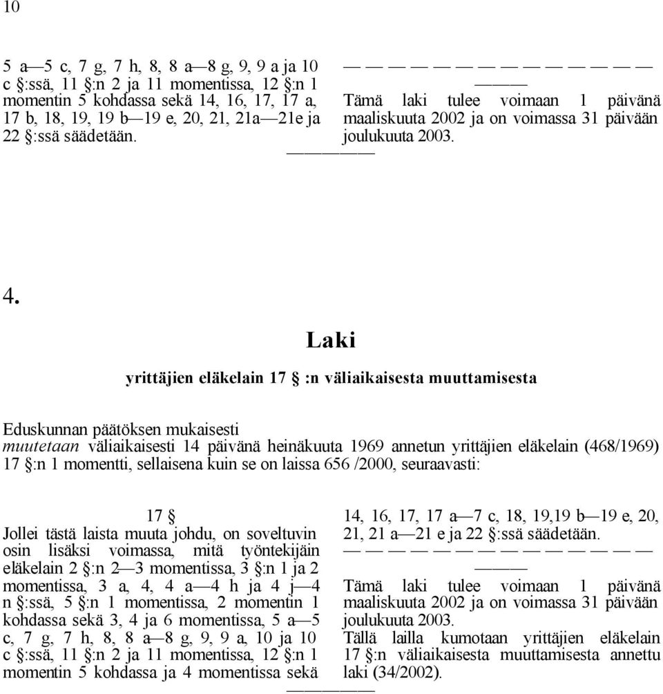 Laki yrittäjien eläkelain 17 :n väliaikaisesta muuttamisesta Eduskunnan päätöksen mukaisesti muutetaan väliaikaisesti 14 päivänä heinäkuuta 1969 annetun yrittäjien eläkelain (468/1969) 17 :n 1