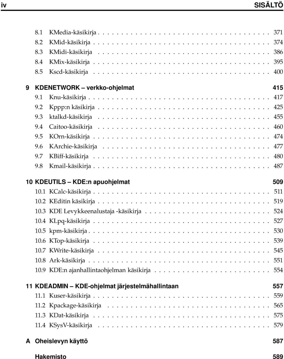 2 Kppp:n käsikirja..................................... 425 9.3 ktalkd-käsikirja..................................... 455 9.4 Caitoo-käsikirja..................................... 460 9.