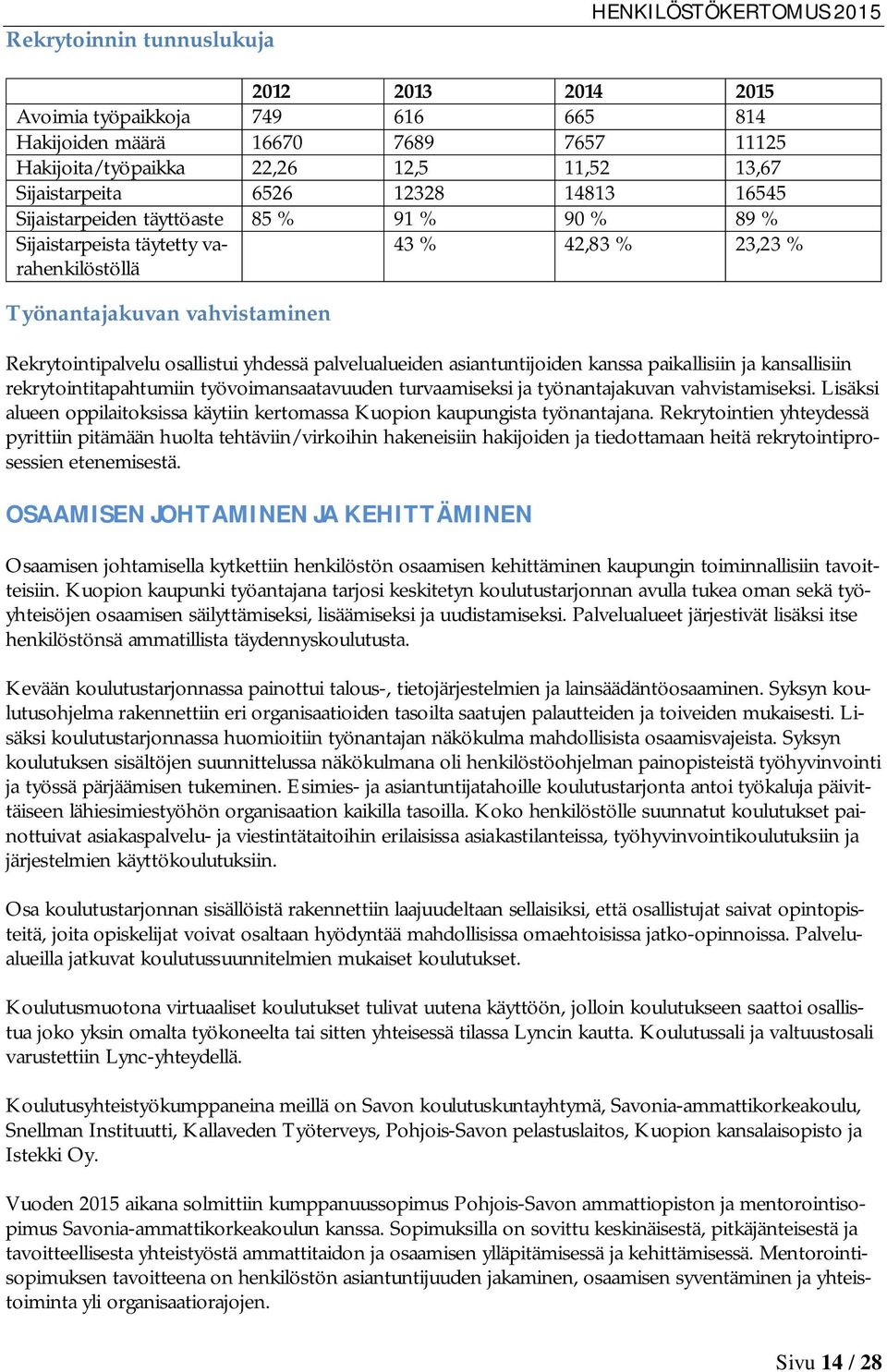 asiantuntijoiden kanssa paikallisiin ja kansallisiin rekrytointitapahtumiin työvoimansaatavuuden turvaamiseksi ja työnantajakuvan vahvistamiseksi.