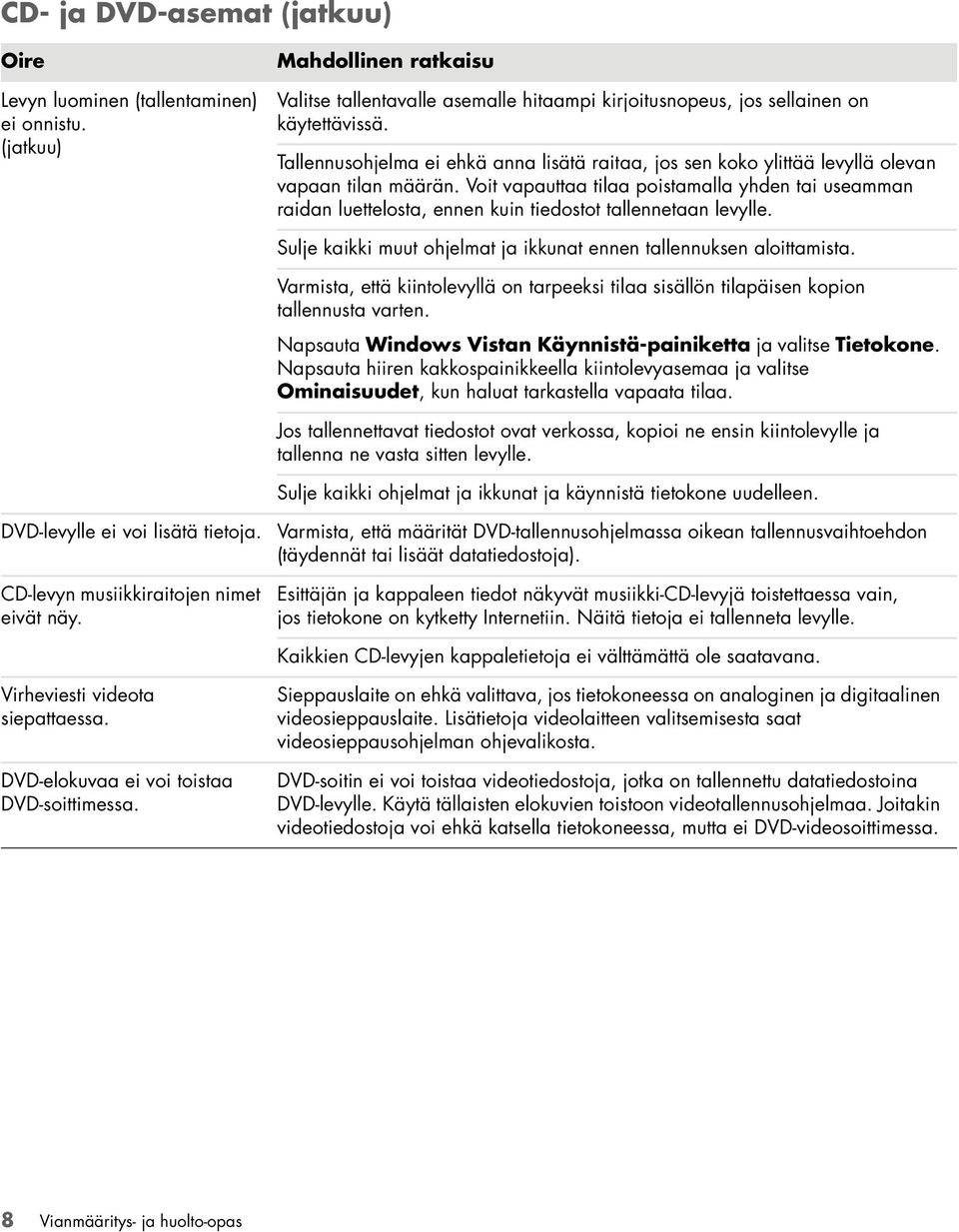 Voit vapauttaa tilaa poistamalla yhden tai useamman raidan luettelosta, ennen kuin tiedostot tallennetaan levylle. Sulje kaikki muut ohjelmat ja ikkunat ennen tallennuksen aloittamista.