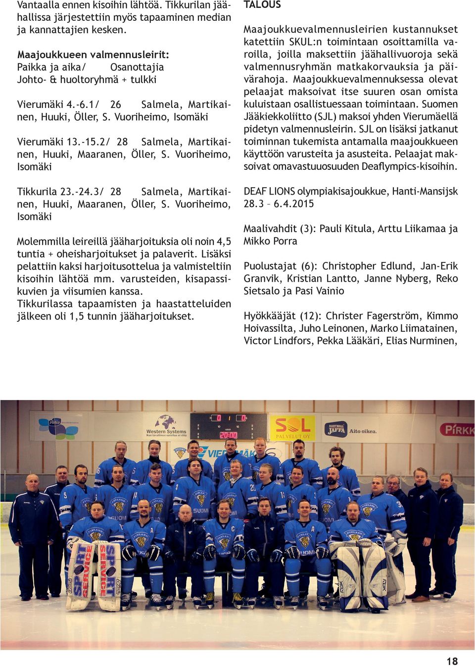 2/ 28 Salmela, Martikainen, Huuki, Maaranen, Öller, S. Vuoriheimo, Isomäki Tikkurila 23.-24.3/ 28 Salmela, Martikainen, Huuki, Maaranen, Öller, S.