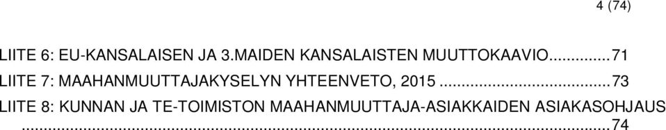 .. 71 LIITE 7: MAAHANMUUTTAJAKYSELYN YHTEENVETO, 2015.