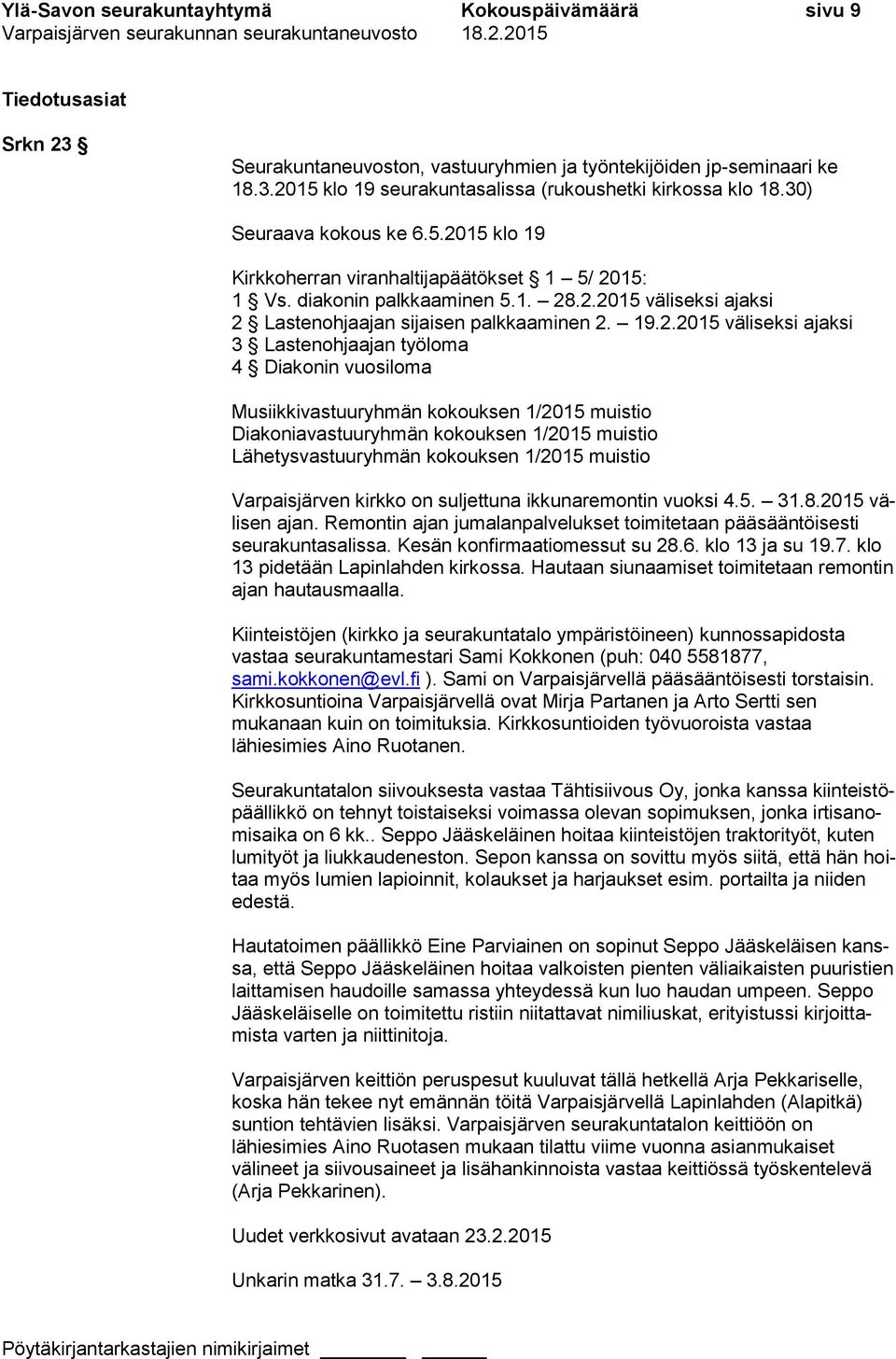 15 klo 19 Kirkkoherran viranhaltijapäätökset 1 5/ 20
