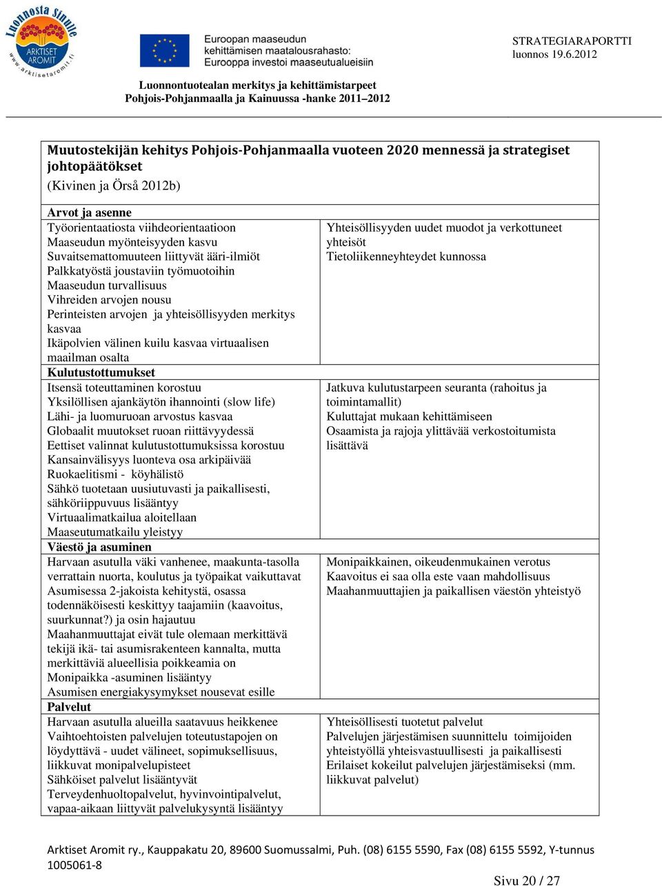 Ikäpolvien välinen kuilu kasvaa virtuaalisen maailman osalta Kulutustottumukset Itsensä toteuttaminen korostuu Yksilöllisen ajankäytön ihannointi (slow life) Lähi- ja luomuruoan arvostus kasvaa