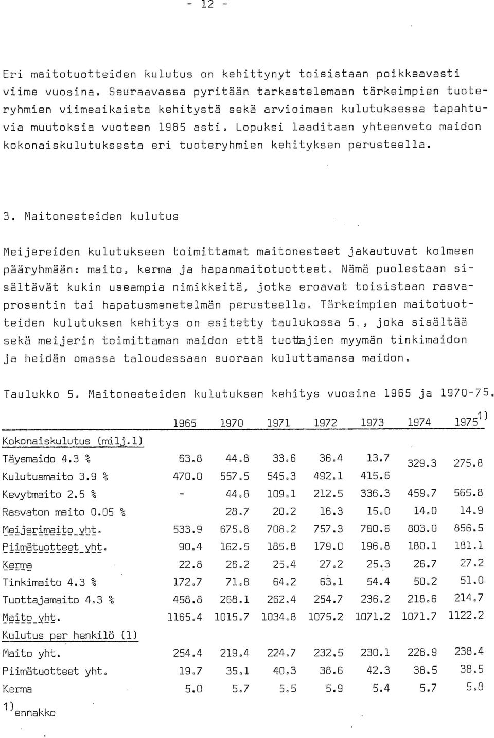 Lopuksi laaditaan yhteenveto maidon kokonaiskulutuksesta eri tuoteryhmien kehityksen perusteella. 3.