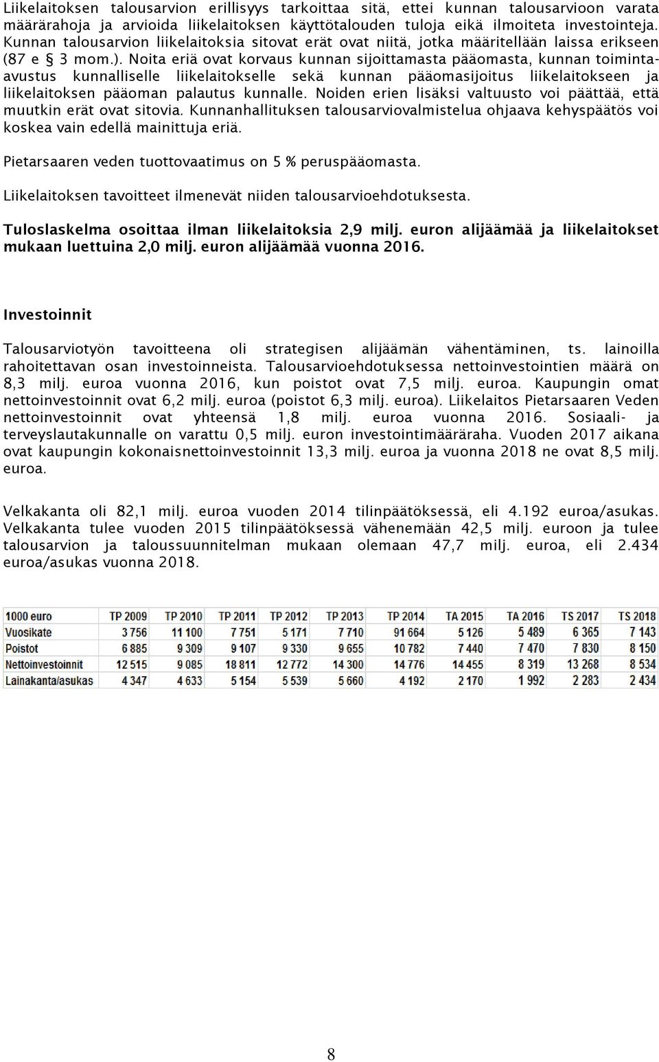 Noita eriä ovat korvaus kunnan sijoittamasta pääomasta, kunnan toimintaavustus kunnalliselle liikelaitokselle sekä kunnan pääomasijoitus liikelaitokseen ja liikelaitoksen pääoman palautus kunnalle.