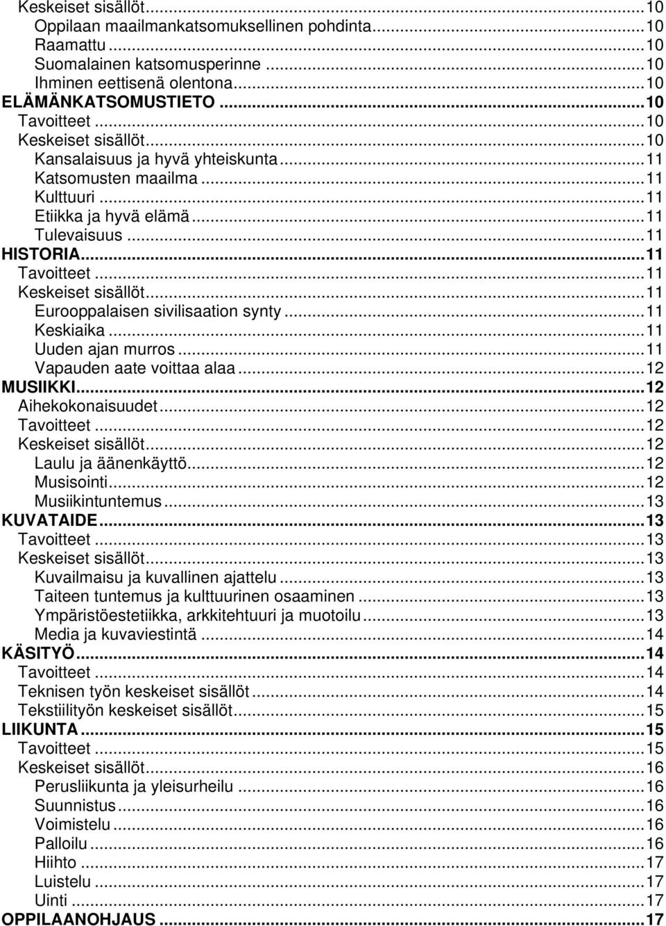 ..11 Vapauden aate voittaa alaa...12 MUSIIKKI...12 Aihekokonaisuudet...12...12...12 Laulu ja äänenkäyttö...12 Musisointi...12 Musiikintuntemus...13 KUVATAIDE...13...13...13 Kuvailmaisu ja kuvallinen ajattelu.