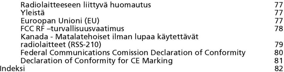 käytettävät radiolaitteet (RSS-210) 79 Federal Communications Comission