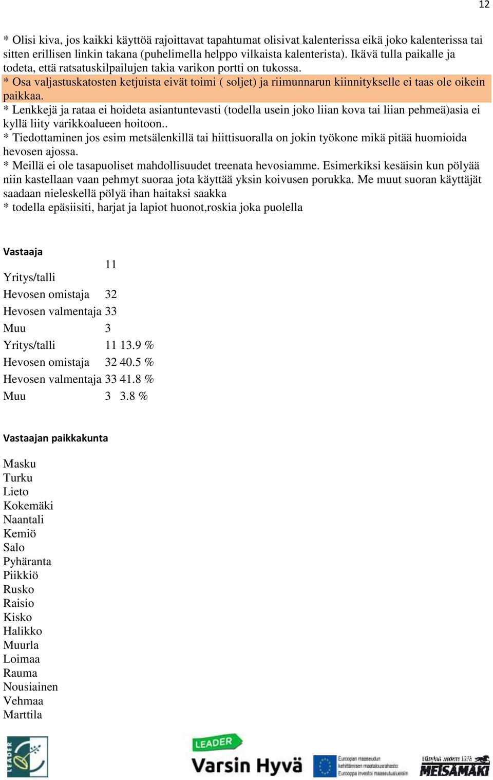 * Osa valjastuskatosten ketjuista eivät toimi ( soljet) ja riimunnarun kiinnitykselle ei taas ole oikein paikkaa.