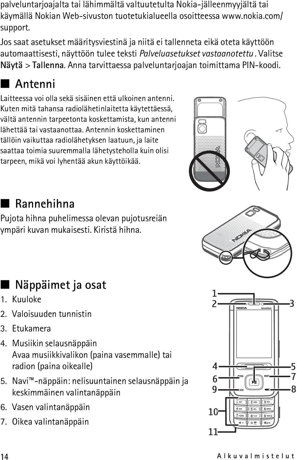 Anna tarvittaessa palveluntarjoajan toimittama PIN-koodi. Antenni Laitteessa voi olla sekä sisäinen että ulkoinen antenni.