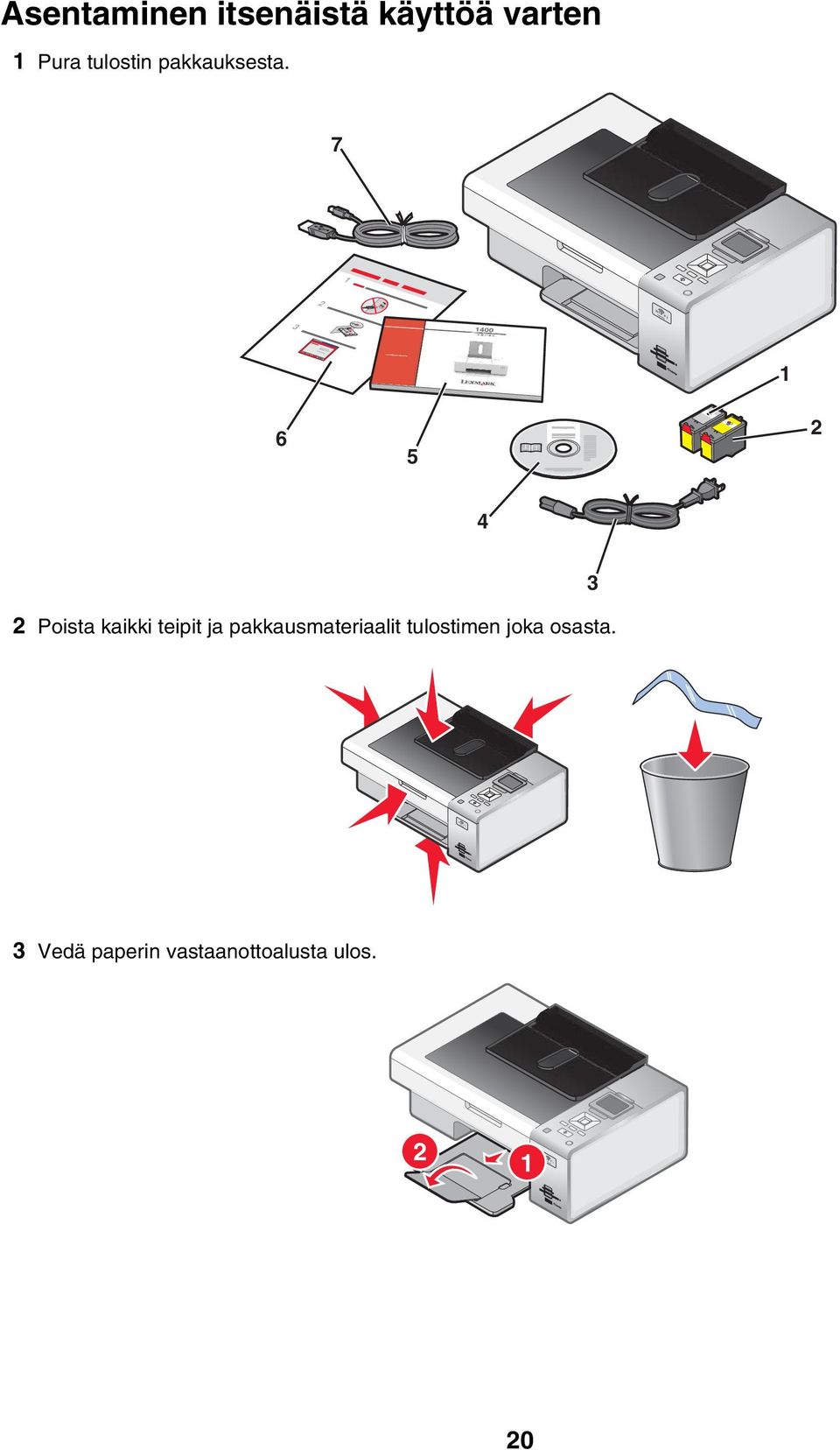 7 1 2 3 1 6 5 2 4 2 Poista kaikki teipit ja pakkausmateriaalit