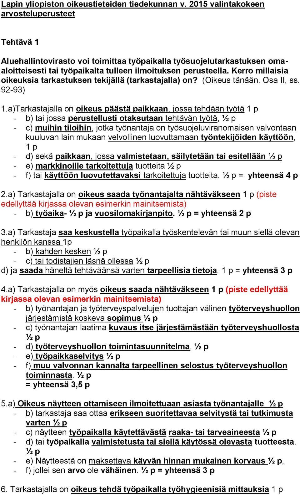 Kerro millaisia oikeuksia tarkastuksen tekijällä (tarkastajalla) on? (Oikeus tänään. Osa II, ss. 92-93) 1.