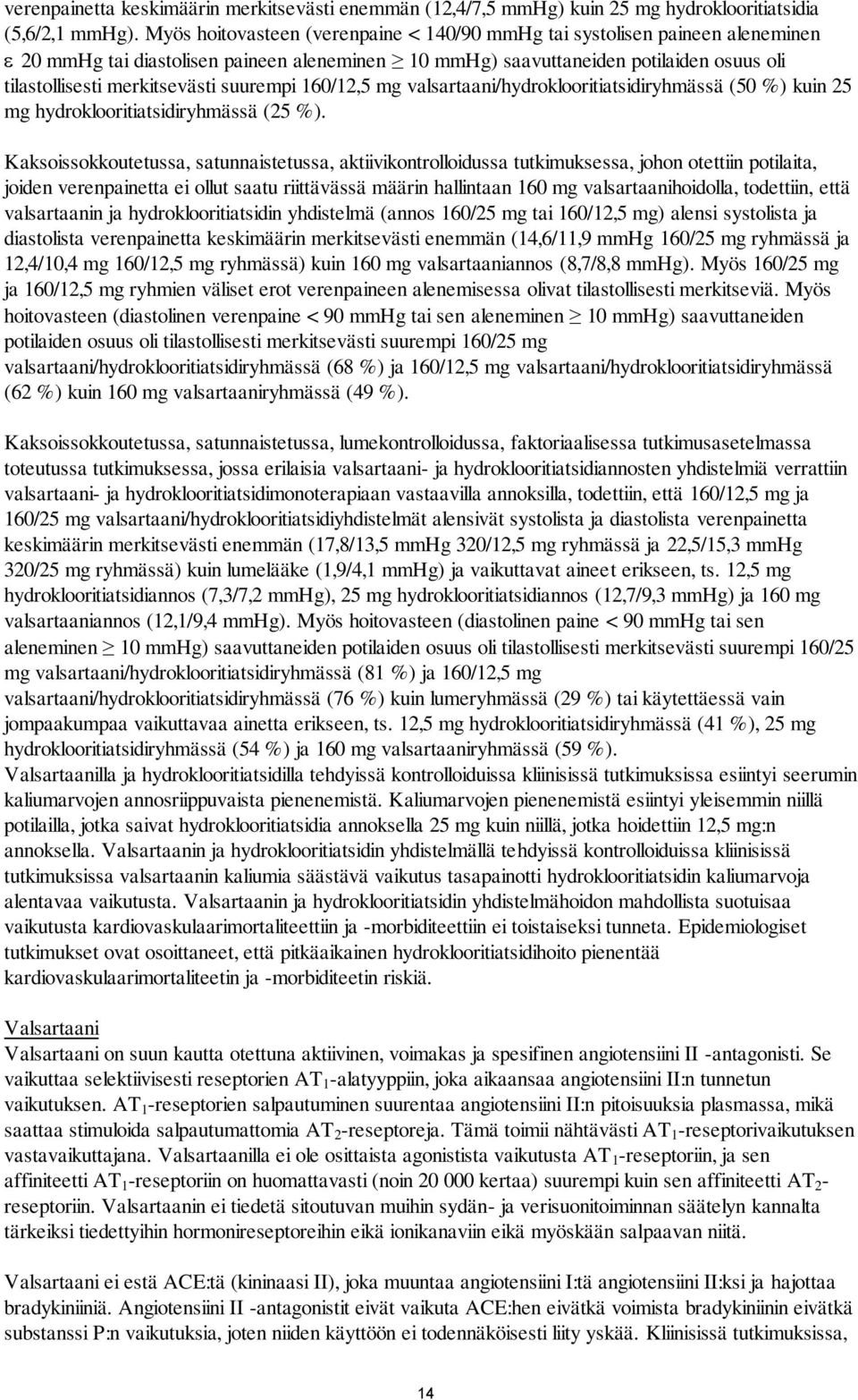 suurempi 160/12,5 mg valsartaani/hydroklooritiatsidiryhmässä (50 %) kuin 25 mg hydroklooritiatsidiryhmässä (25 %).